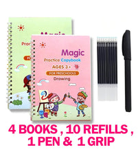 4 in 1 Sank Magic Book | Reusable Magic Practice Copy Book | 4 books + 1 Pen + 5 Refills +1 Grip