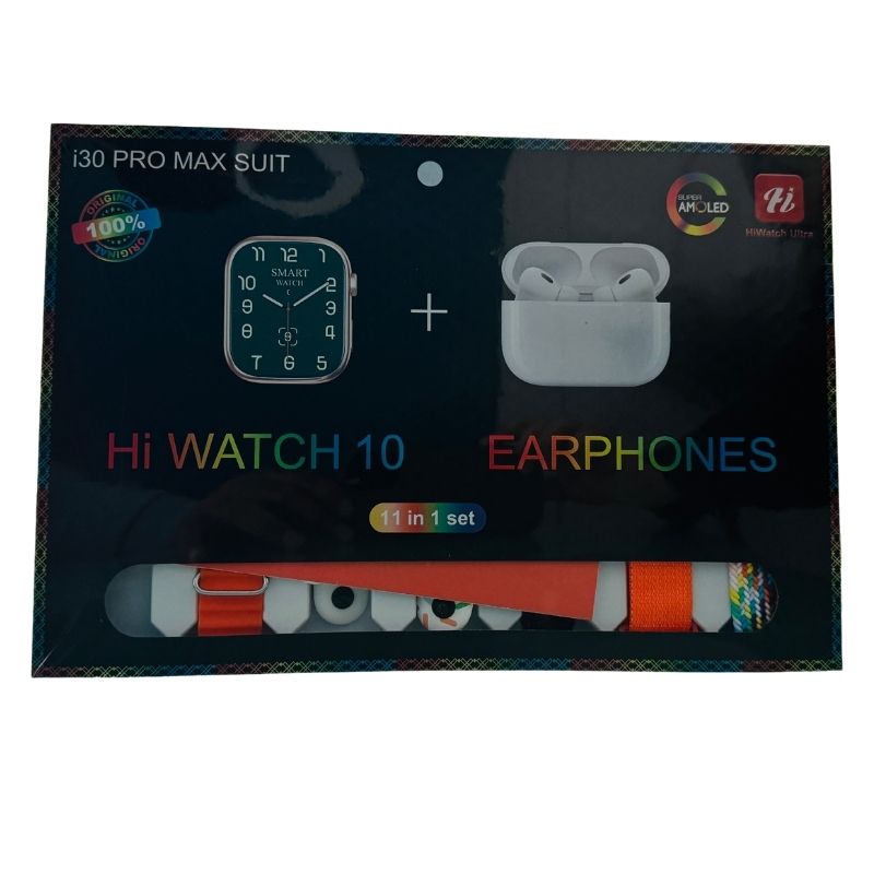 i30 Pro Max Suit Smart Watch & Earbuds Combo | 11-in-1 Multifunctional Device