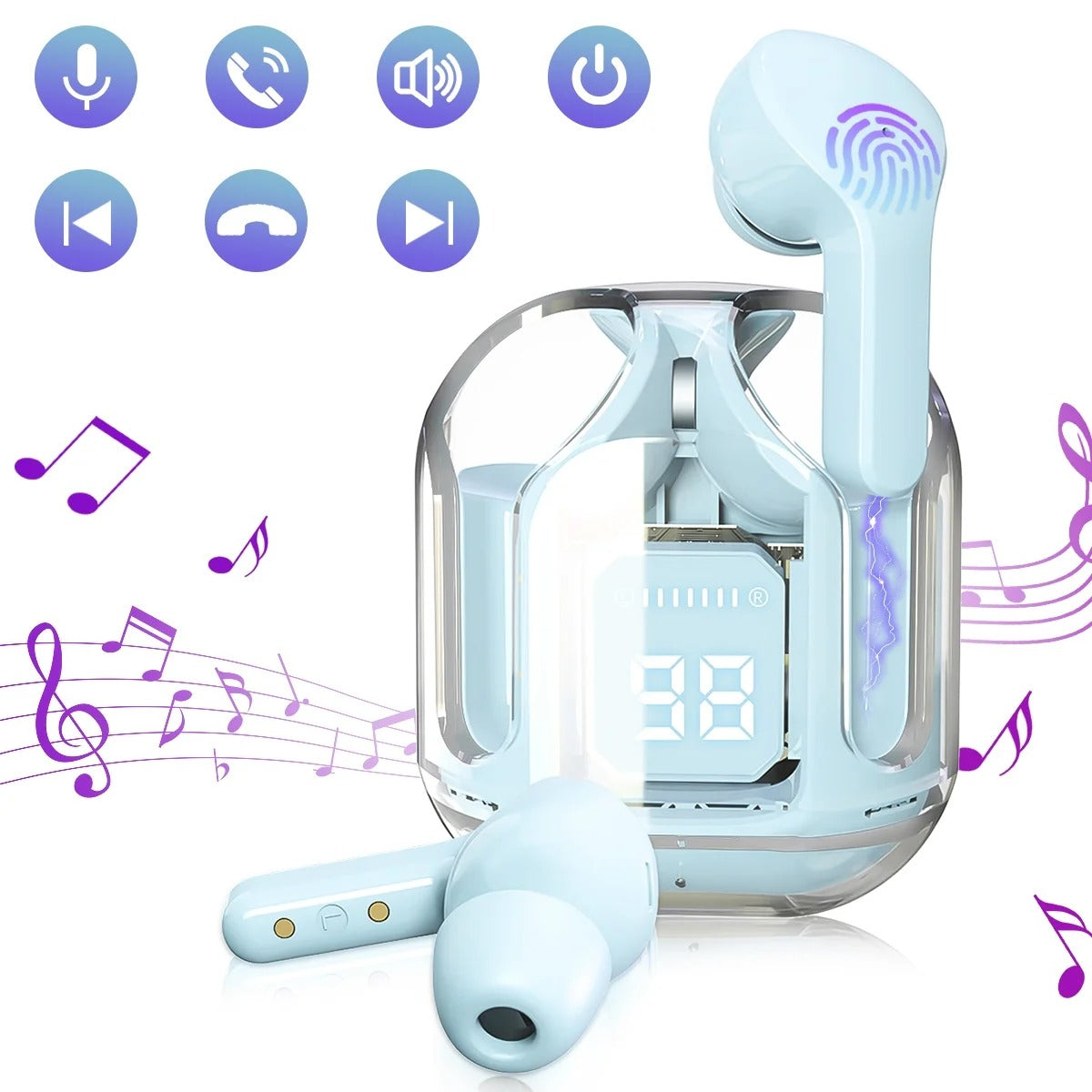 Air31 Earbuds Wireless | WITHOUT POUCH | Crystal Transparent Bluetooth 5.3 | LED Digital Display airpods